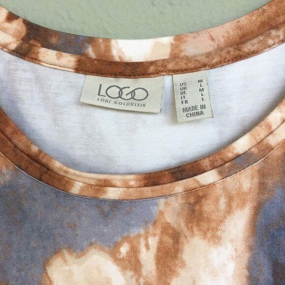 Vintage LOGO by Lori Goldstein Tunic Top Women M Brown Abstract Print Ruffle Y2K - Picture 5 of 11